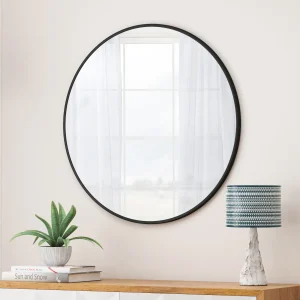 Wall Mirror 36 Inch Black Circular Mirror Metal Framed Mirror Round Vanity Mirror Dressing Mirror, for Bathroom, Living Room, Bedroom Wall Decor